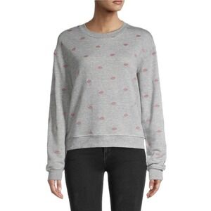 Splendid Xs & Os Embroidered Sweatshirt Womens Size XL Light Gray Pink Lips $185